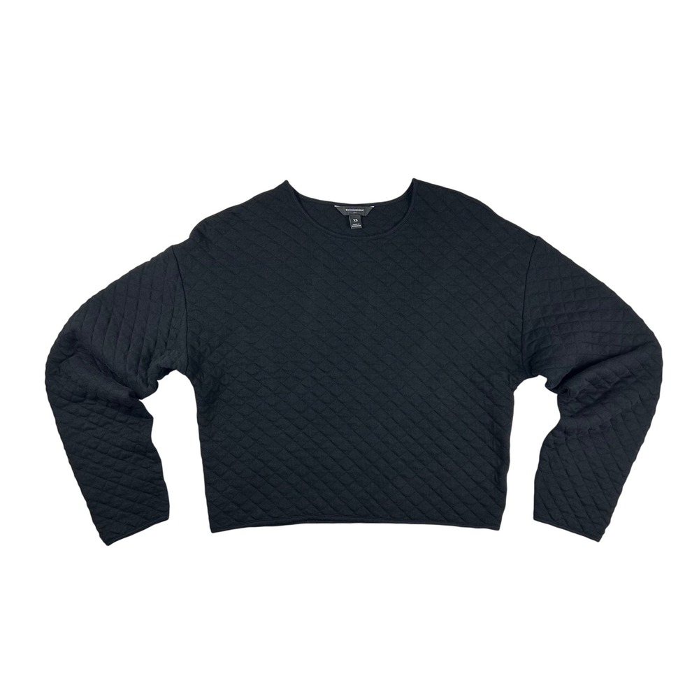 Banana Republic Womens Quilted Crewneck Sweatshirt Black XS 596050-01 Diamond